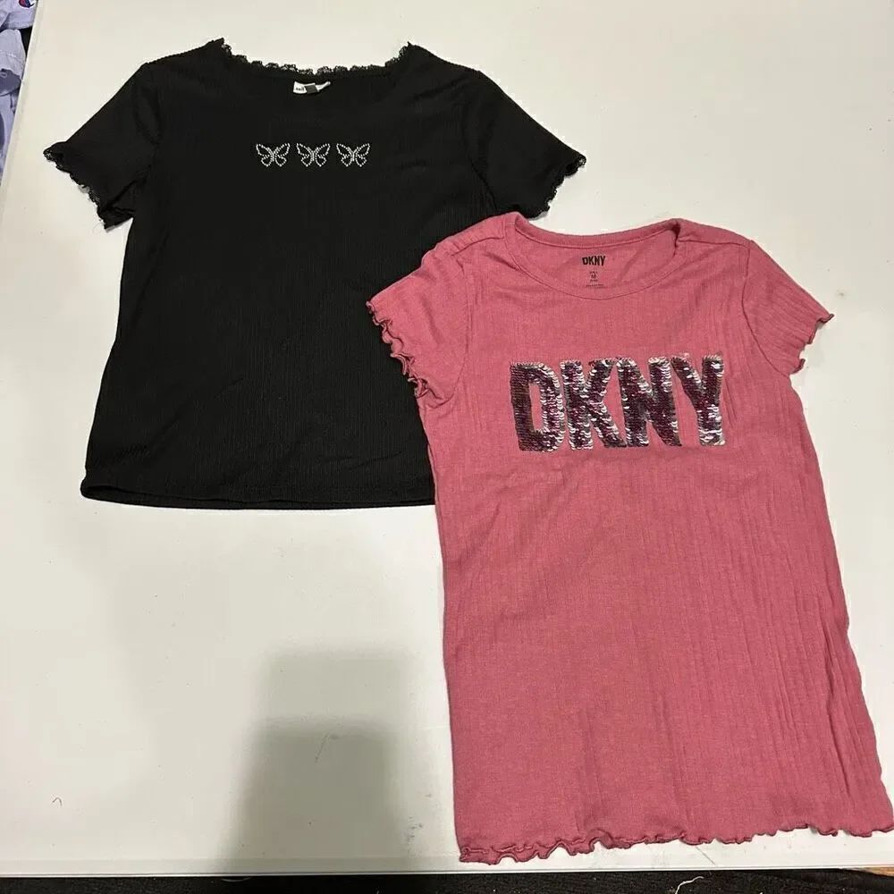 DKNY/ Self Esteem Black and Pint Girls short sleeve T-shirts Size Medium